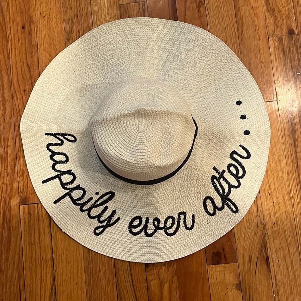 Elegant White Sun Hat with Black Script